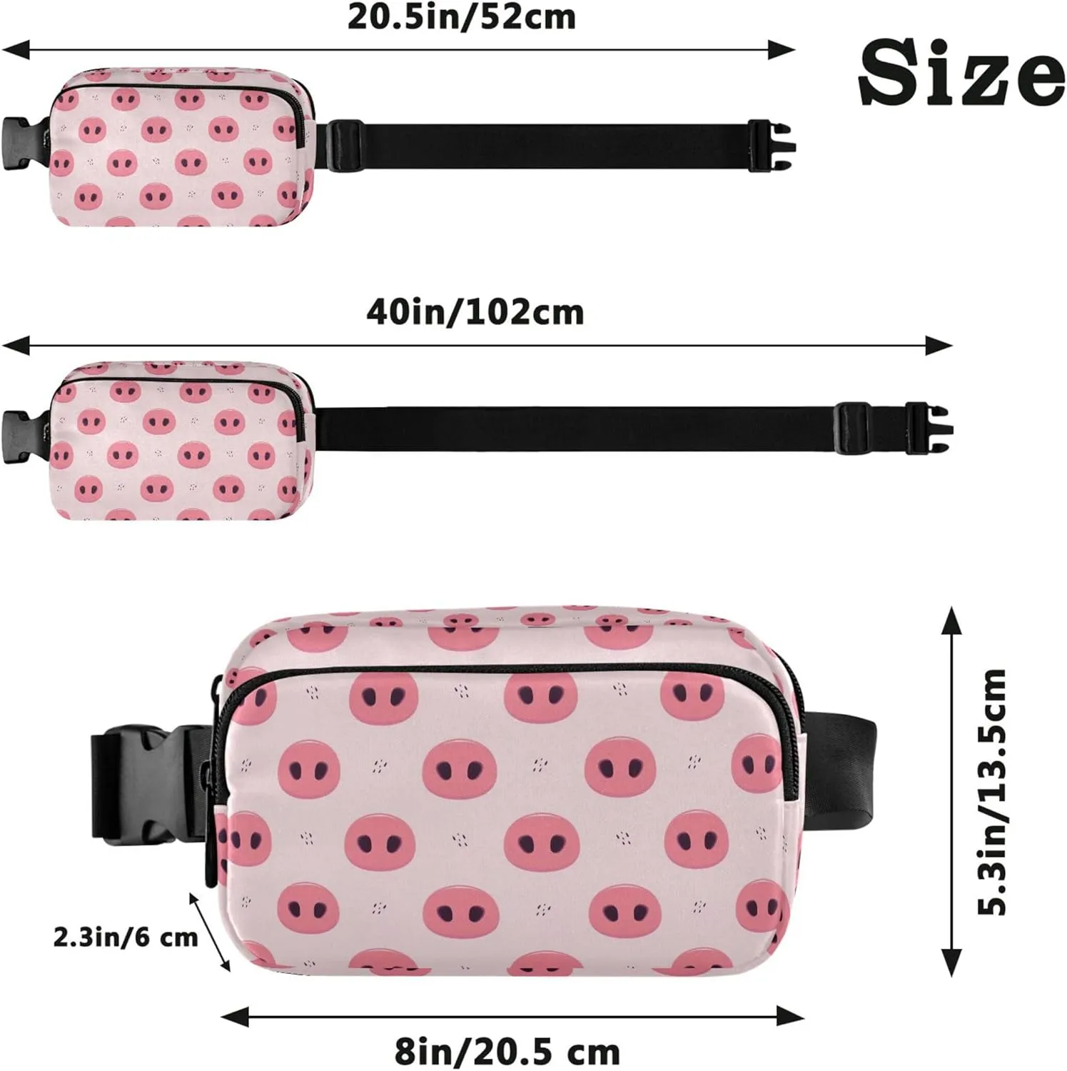 Cartoon Pig Noses Pink Fanny Packs Women Funny Belt Bags Hip Pack Waterproof Waist Bag for Women