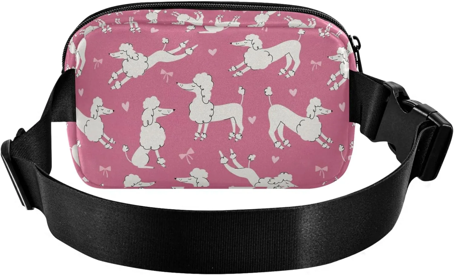 Cartoon Poodles Dog Pink Fanny Pack for Women Colorful Large Hip Belt Bag Waterproof Waist Bag for Women