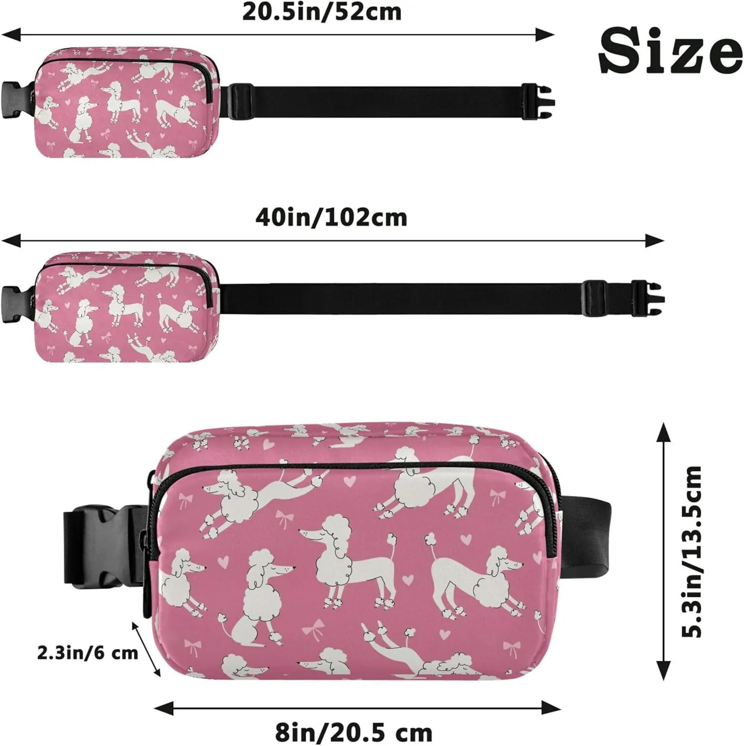 Cartoon Poodles Dog Pink Fanny Pack for Women Colorful Large Hip Belt Bag Waterproof Waist Bag for Women