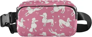 Cartoon Poodles Dog Pink Fanny Pack for Women Colorful Large Hip Belt Bag Waterproof Waist Bag for Women