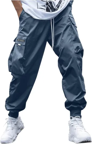 Casual Cargo Pants for Men Elastic Waist Relaxed Fit Trousers Hiking Joggers Athletic Pants with Multi Pockets