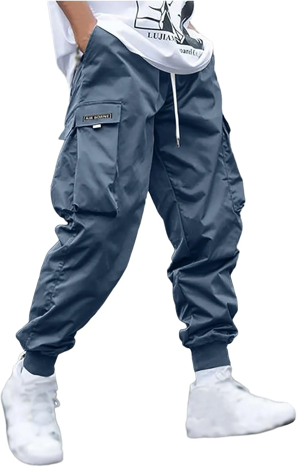 Casual Cargo Pants for Men Elastic Waist Relaxed Fit Trousers Hiking Joggers Athletic Pants with Multi Pockets