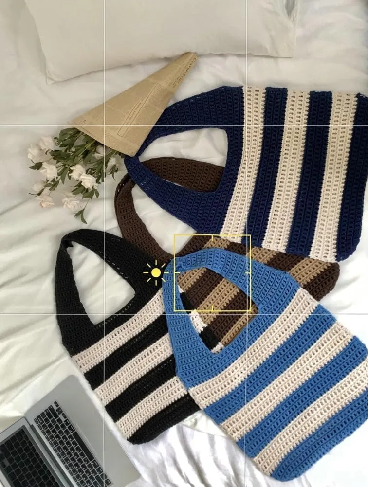 Casual Stripe Tote Bags for Women Summer Mesh Hobo Bags for Women Carryall Beach Bag Gym Bag Travel Bag