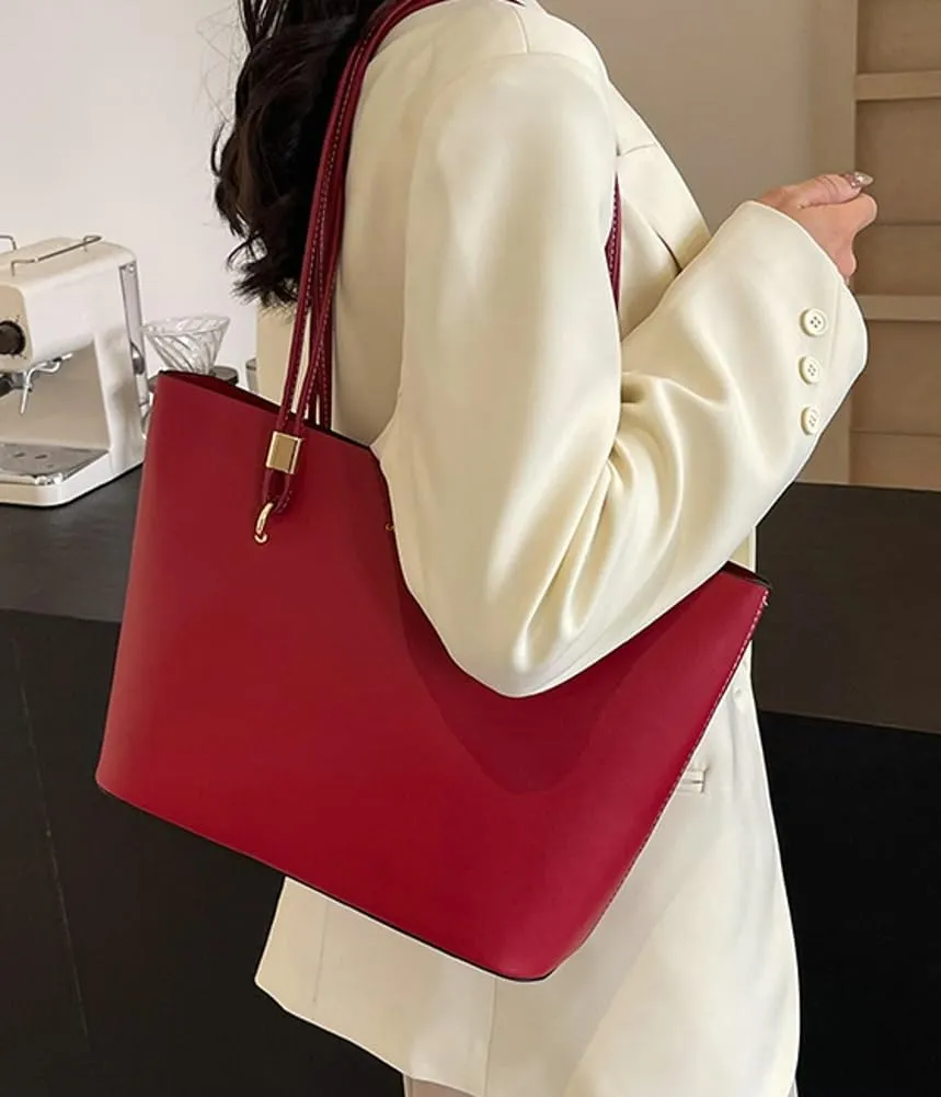 Casual Working Shoulder Bags for Women Large Vegan Leather Tote Purse Top Handle Handbags Satchels with Zipper