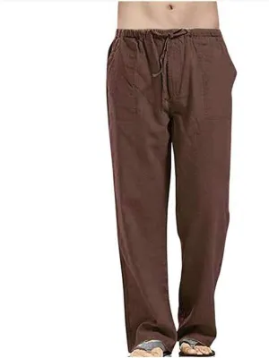 Chino Pants Mens Pants Relaxed Fit Summer Beach Trousers Cotton Linen Trouser Casual Lightweight Drawstring Yoga Pant