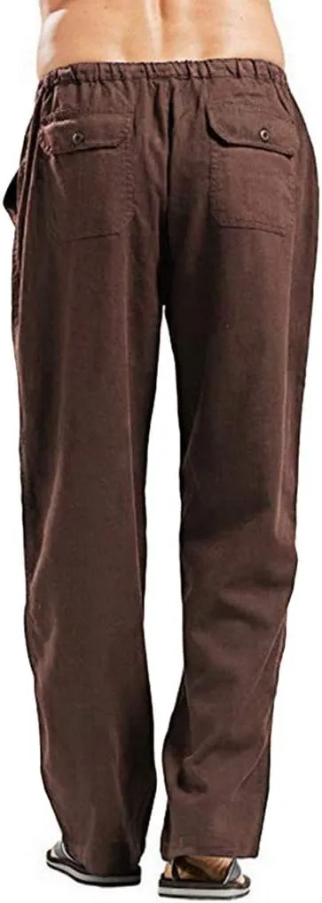 Chino Pants Mens Pants Relaxed Fit Summer Beach Trousers Cotton Linen Trouser Casual Lightweight Drawstring Yoga Pant