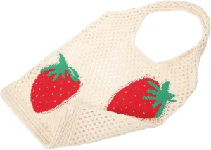 CLISPEED Strawberry Hand Woven Tote Bag for Women Portable Summer Beach Purse Lightweight and Durable Shoulder Bag with Sturdy Structure for Daily Use and Unique