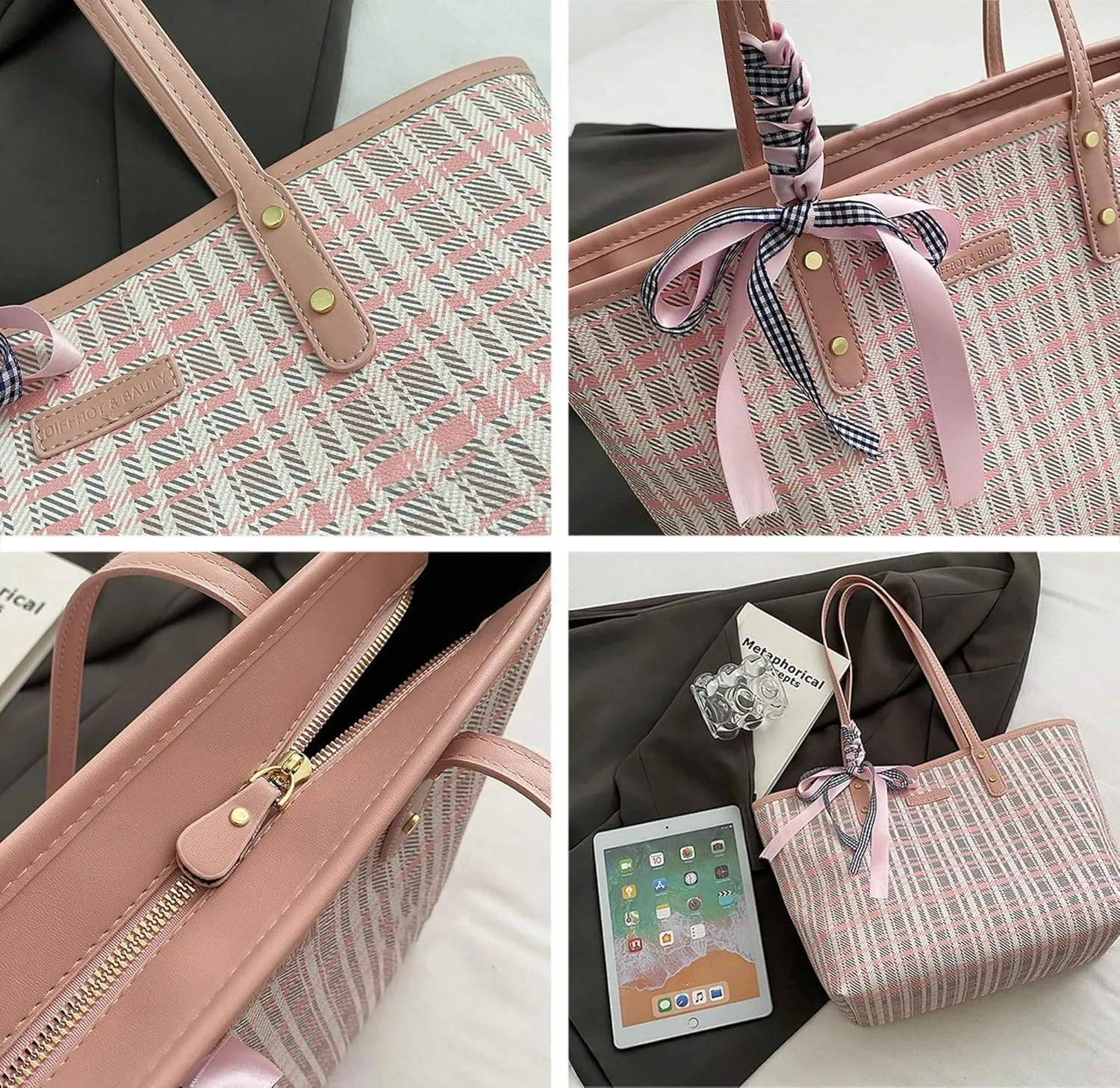 Color Tote Bags for Women with Bowknot Large Capacity Hobo Bags for Women Shoulder Bag Travel Bag Gym Bag Beach Bag