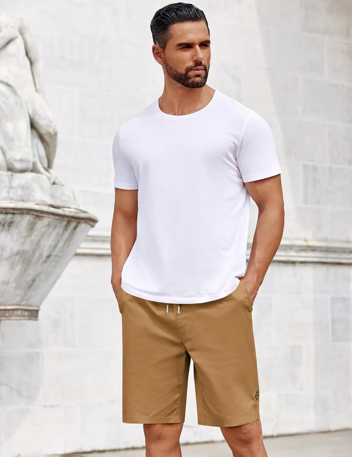 COOFANDY Mens Casual Shorts Cotton Elastic Drawstring Shorts Summer Beach Chino Shorts