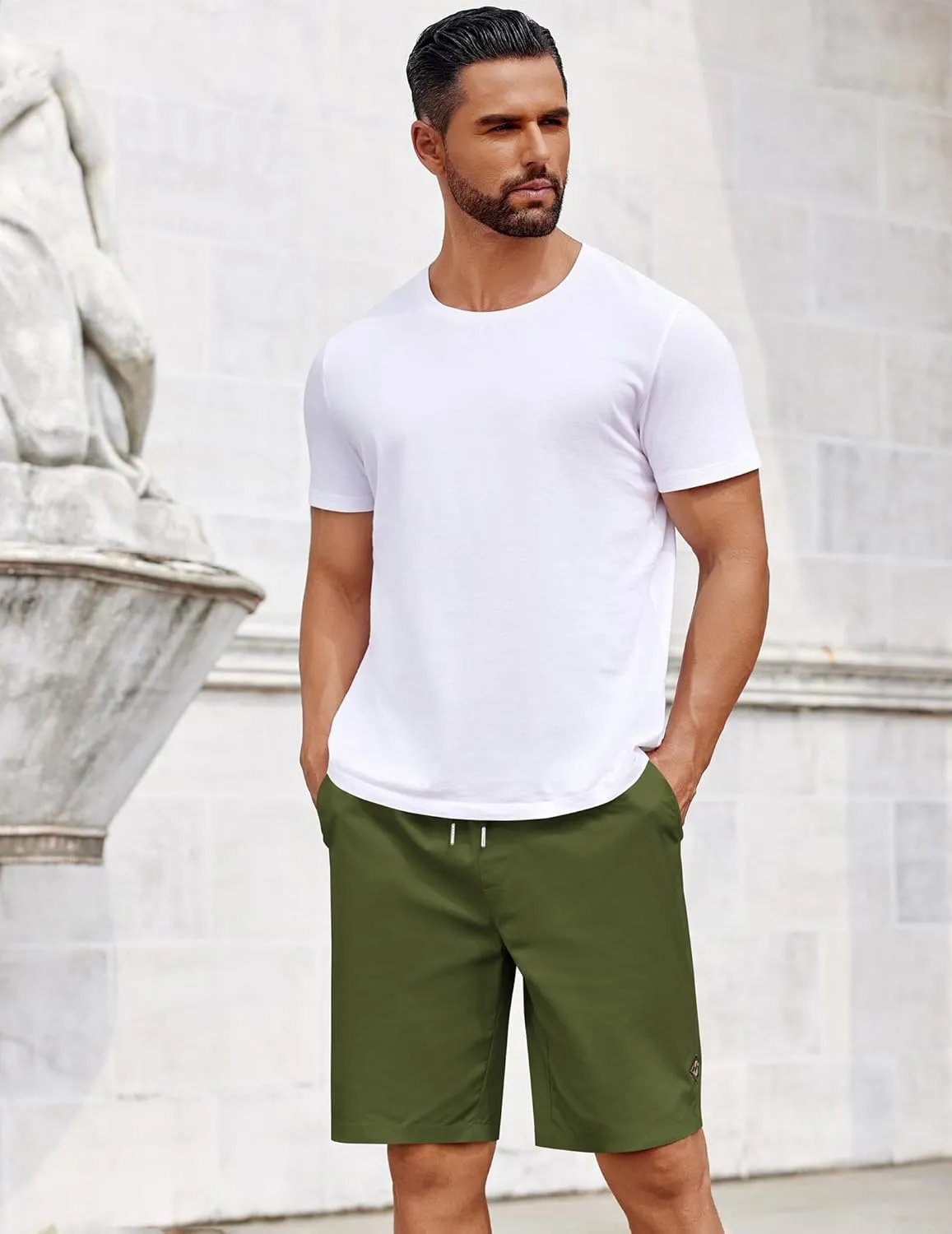 COOFANDY Mens Casual Shorts Cotton Elastic Drawstring Shorts Summer Beach Chino Shorts