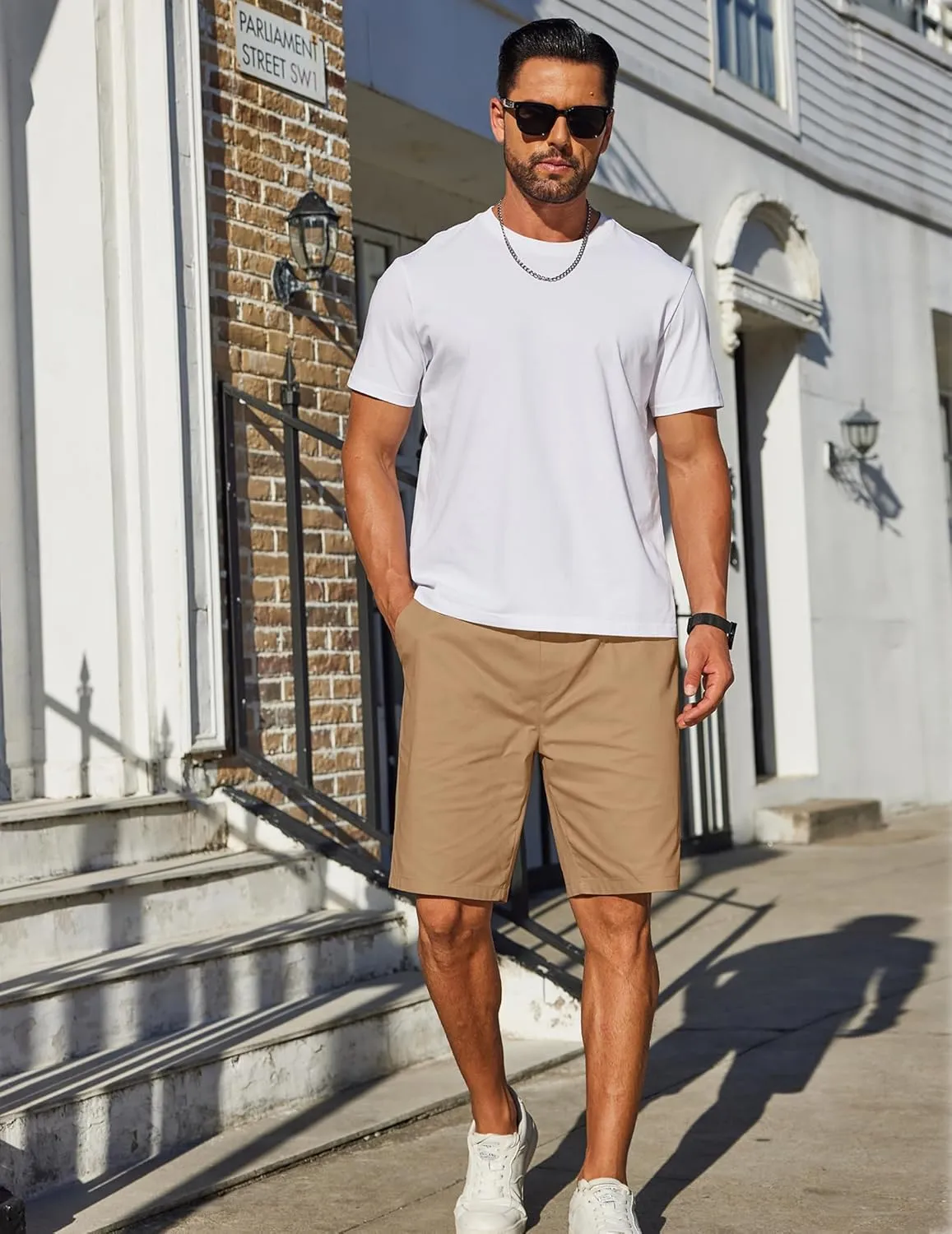 COOFANDY Mens Casual Shorts Cotton Elastic Drawstring Shorts Summer Beach Chino Shorts