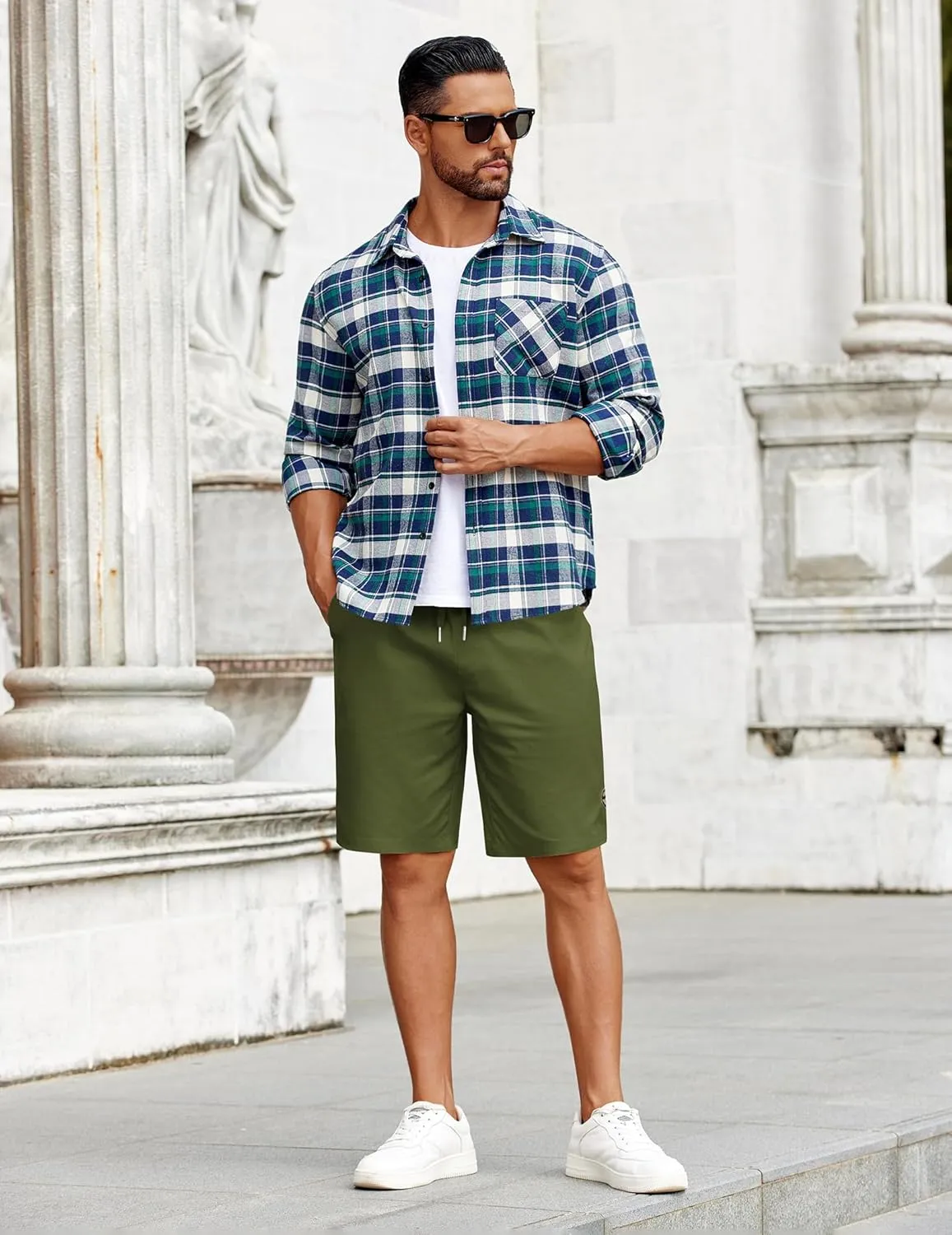 COOFANDY Mens Casual Shorts Cotton Elastic Drawstring Shorts Summer Beach Chino Shorts