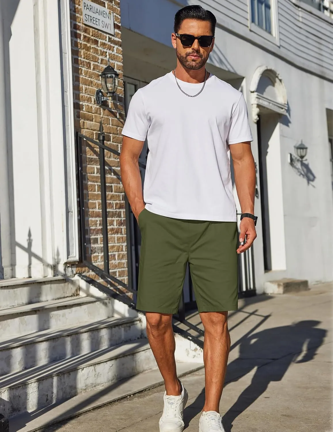 COOFANDY Mens Casual Shorts Cotton Elastic Drawstring Shorts Summer Beach Chino Shorts