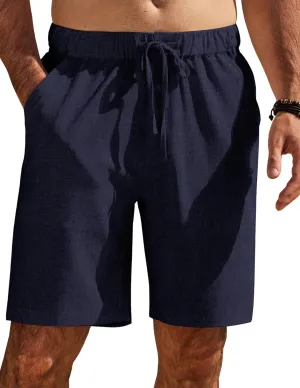 COOFANDY Mens Casual Shorts Elastic Waist Drawstring Shorts Summer Beach Linen Shorts