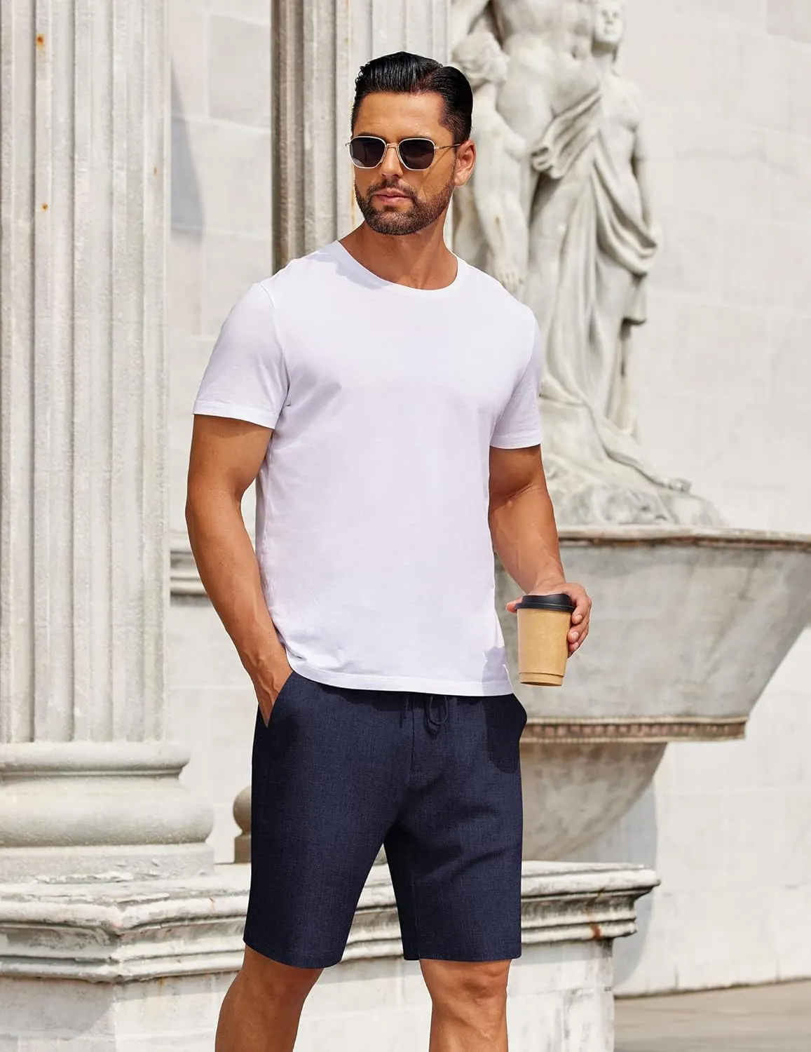 COOFANDY Mens Casual Shorts Elastic Waist Drawstring Shorts Summer Beach Linen Shorts
