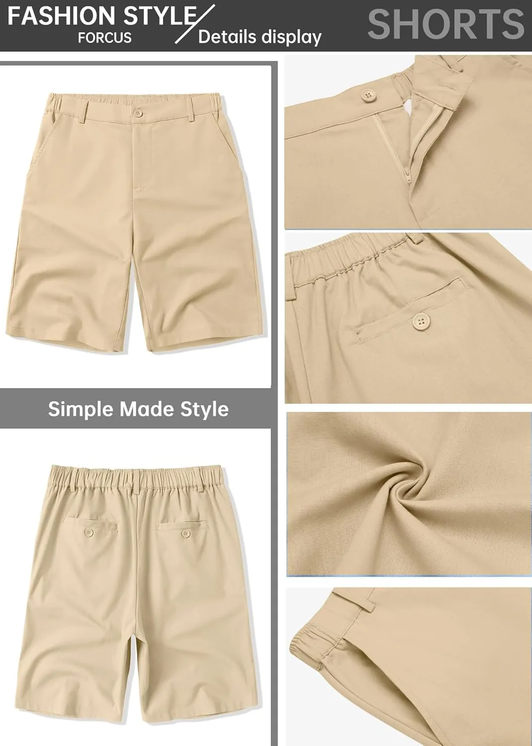 COOFANDY Men's Casual Shorts Linen Flat Front Shorts Elastic Waist Summer Beach Shorts