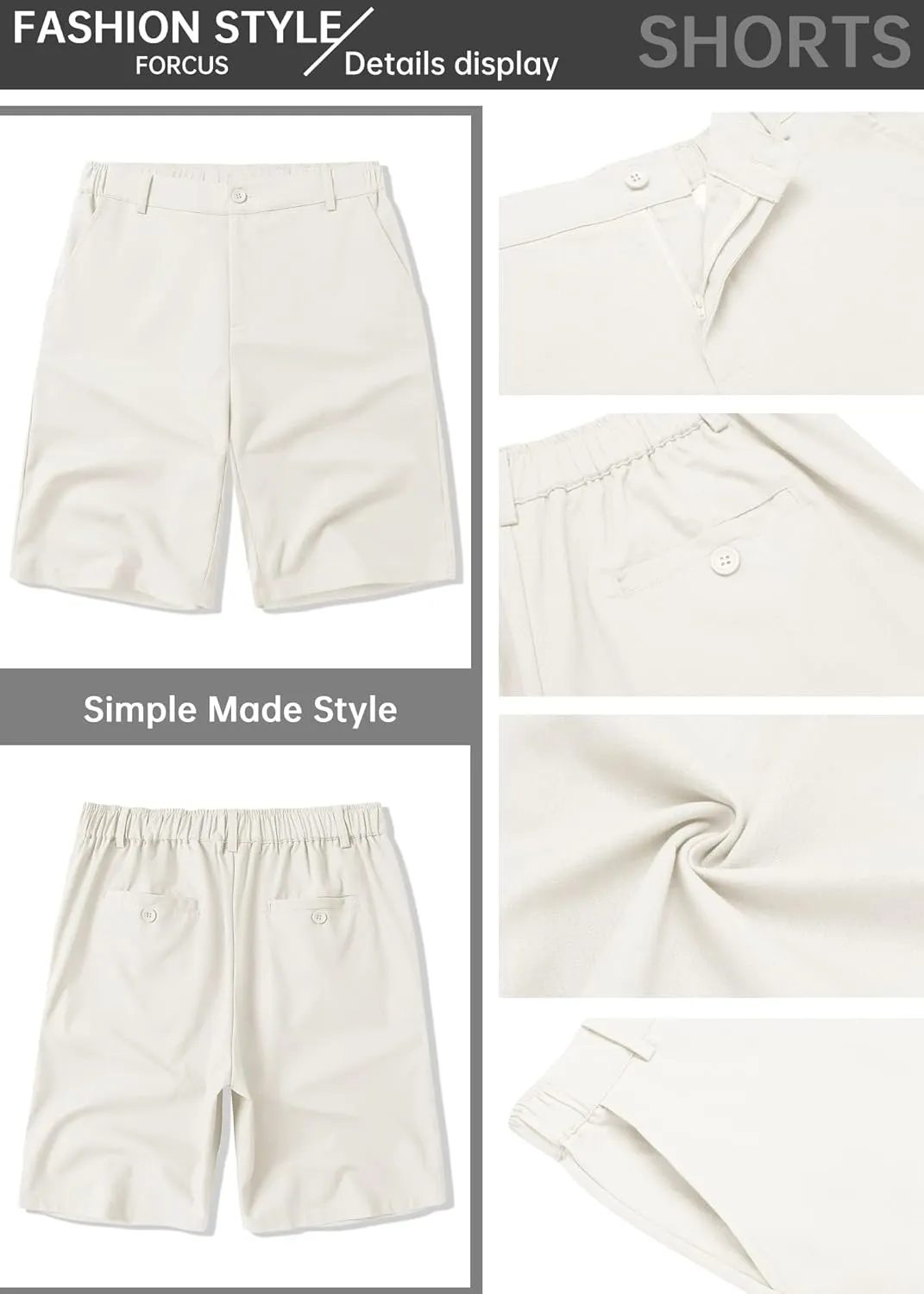 COOFANDY Men's Casual Shorts Linen Flat Front Shorts Elastic Waist Summer Beach Shorts