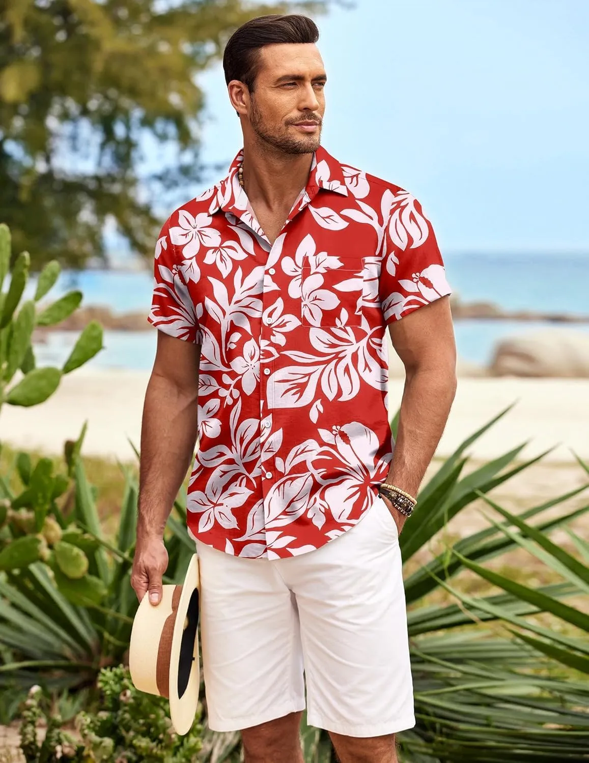 COOFANDY Mens Hawaiian Shirt Short Sleeve Button Down Shirts Tropical Summer Beach Shirts Casual Floral Aloha Shirts