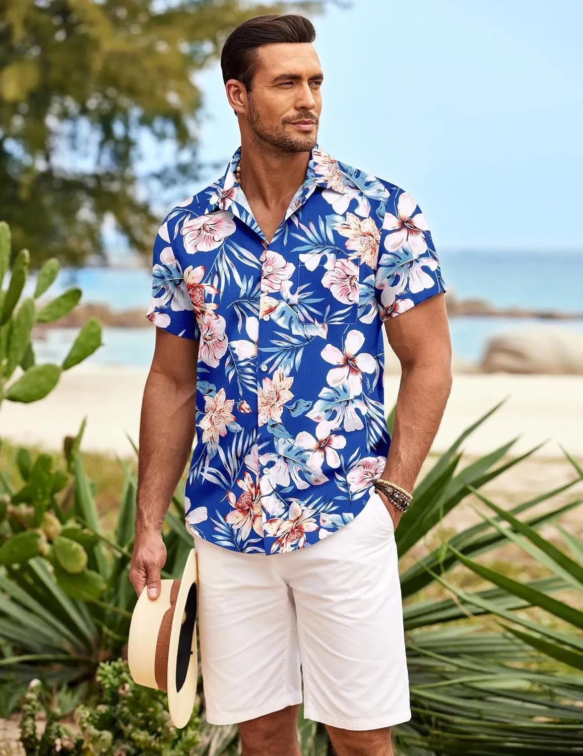 COOFANDY Mens Hawaiian Shirt Short Sleeve Button Down Shirts Tropical Summer Beach Shirts Casual Floral Aloha Shirts