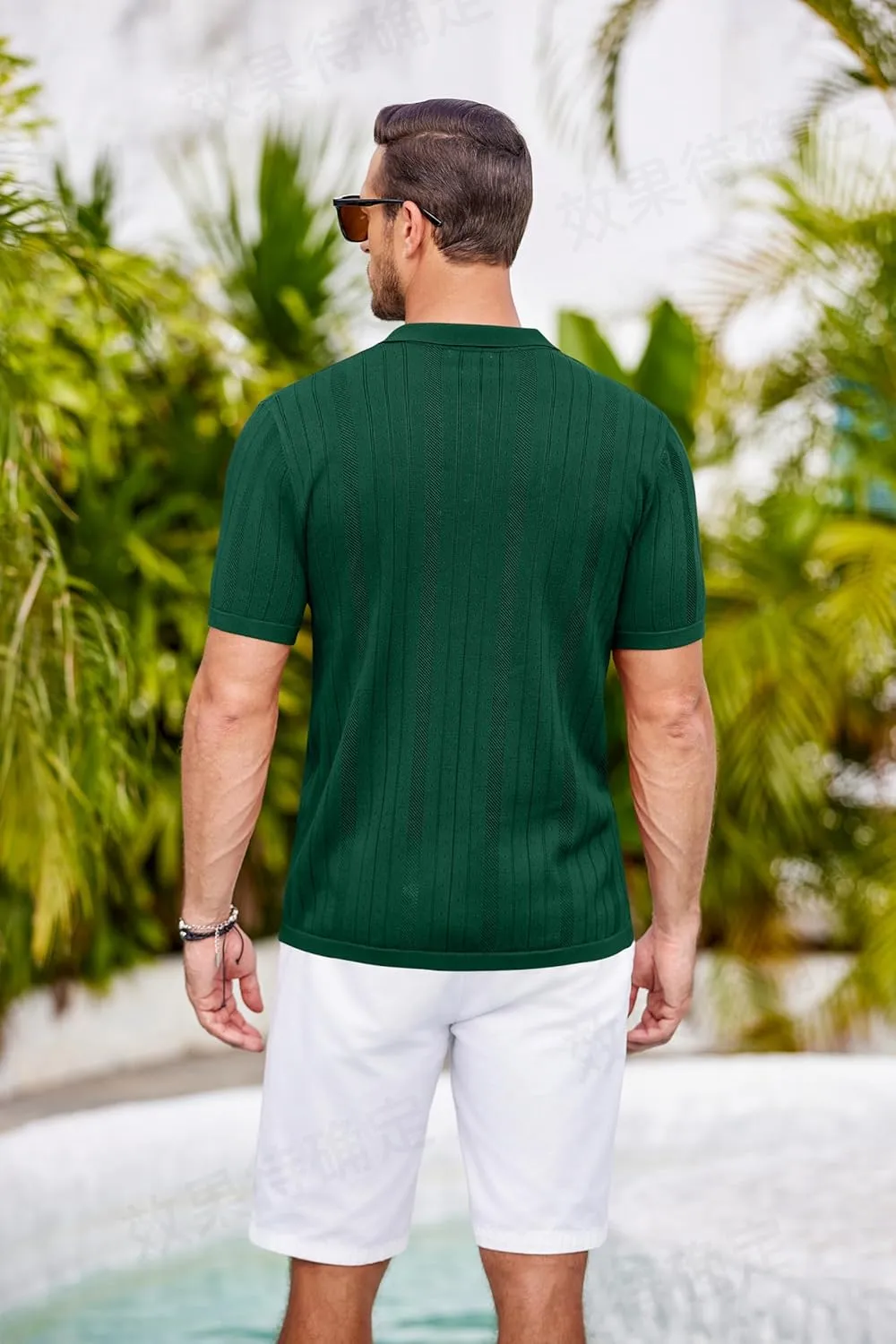 COOFANDY Mens Knit Button Down Shirts Crochet Polo Shirts Vintage Short Sleeve Textured Shirts Summer Beach Tops
