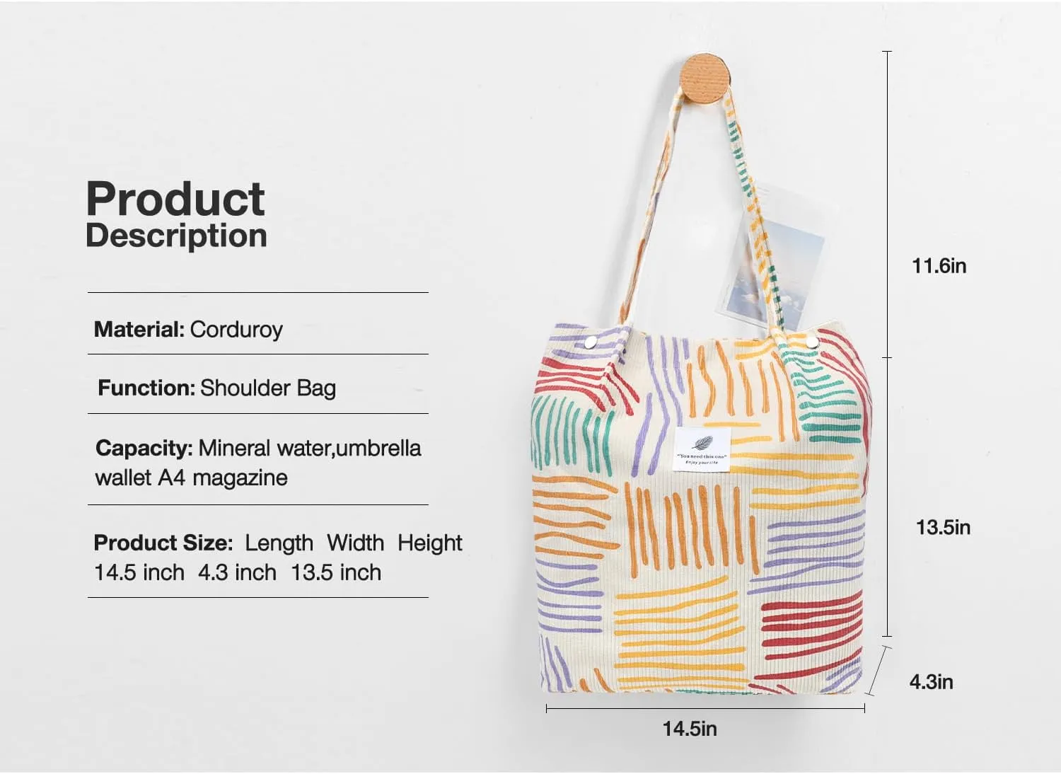 Corduroy Tote Bags, Travel Shoulder Beach Bag with Makeup Bag for Women Work Lunch Grocery Shopping Shopper Handbags
