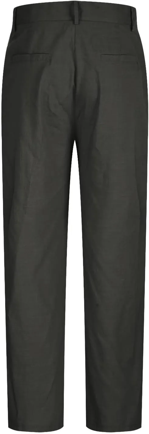 Cotton Linen Pants Men Straight Leg Pleated Work Dress Pants Relaxed Fit Casual Leisure Chino Trousers