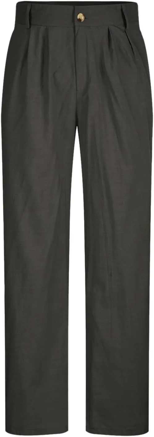 Cotton Linen Pants Men Straight Leg Pleated Work Dress Pants Relaxed Fit Casual Leisure Chino Trousers