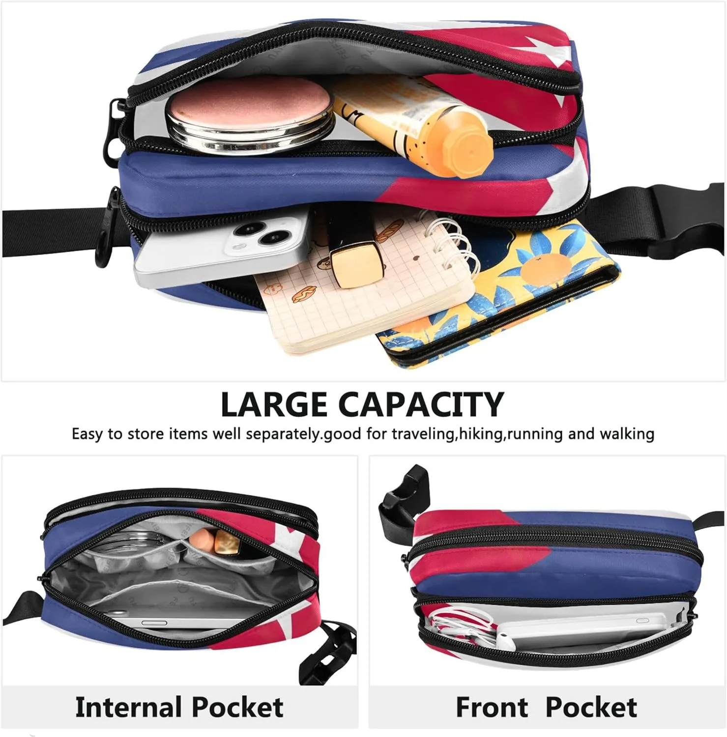 Cuba Flag Women Fanny Packs Belt Bag Hip Pouch Waterproof Cartoon Crossbody Waist Bag