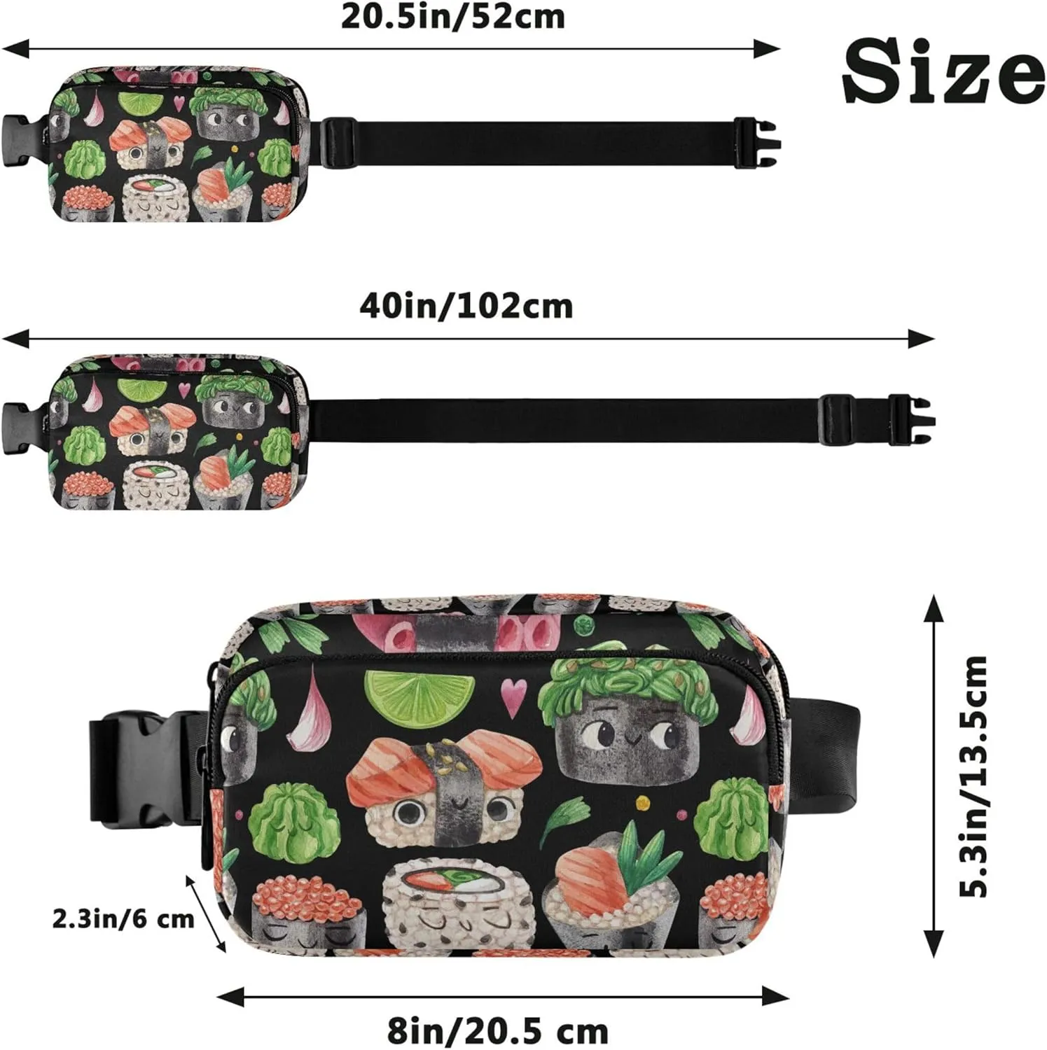 Cute Cartoon Sushi Roll Fanny Pack for Women Waterproof Belt Bags Hip Pack Cute Waist Pouches for Men