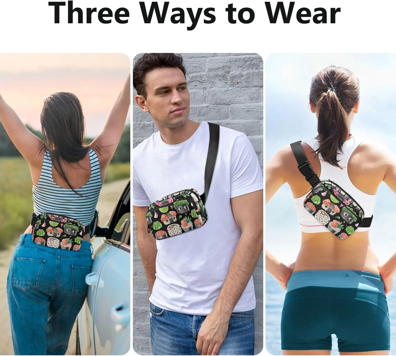 Cute Cartoon Sushi Roll Fanny Pack for Women Waterproof Belt Bags Hip Pack Cute Waist Pouches for Men