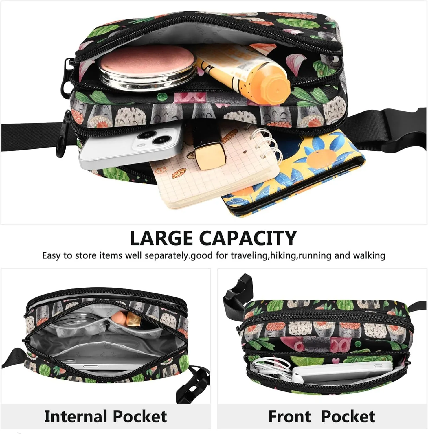 Cute Cartoon Sushi Roll Fanny Pack for Women Waterproof Belt Bags Hip Pack Cute Waist Pouches for Men