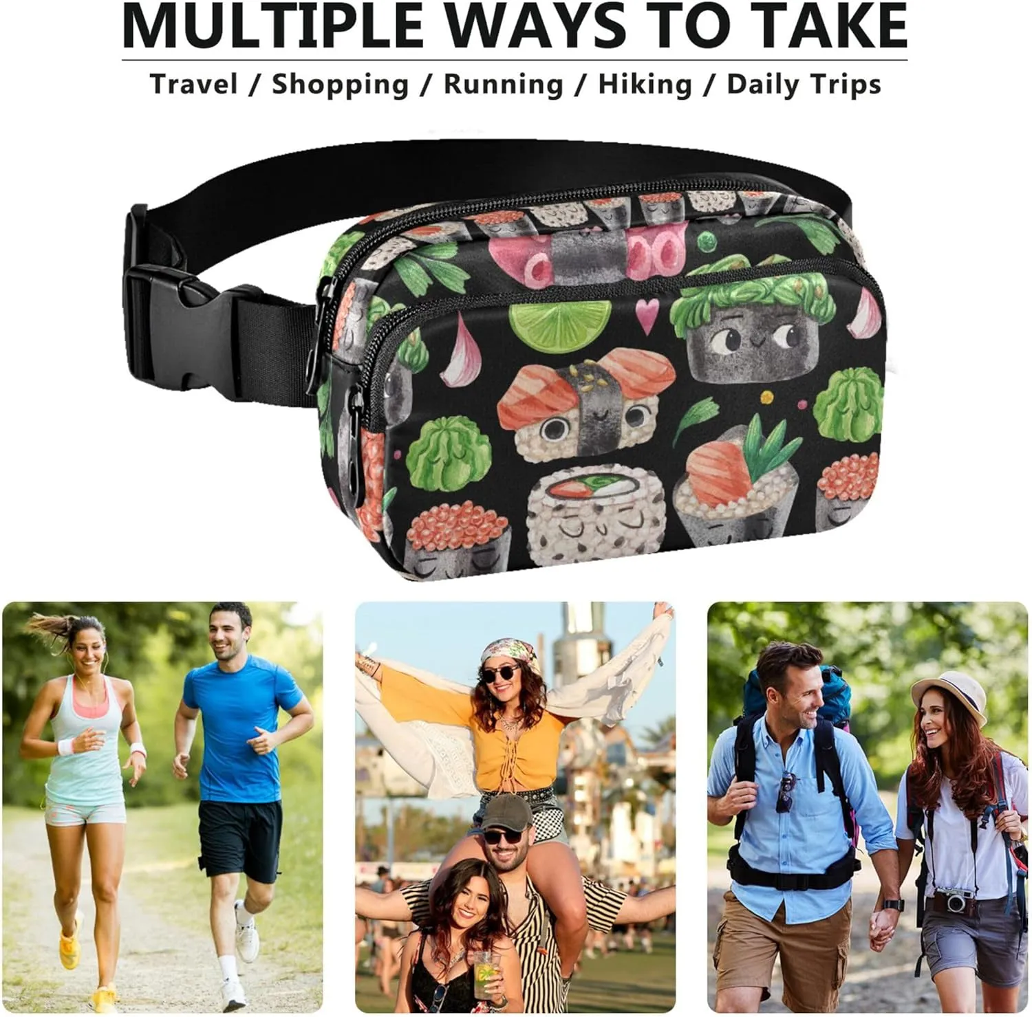 Cute Cartoon Sushi Roll Fanny Pack for Women Waterproof Belt Bags Hip Pack Cute Waist Pouches for Men
