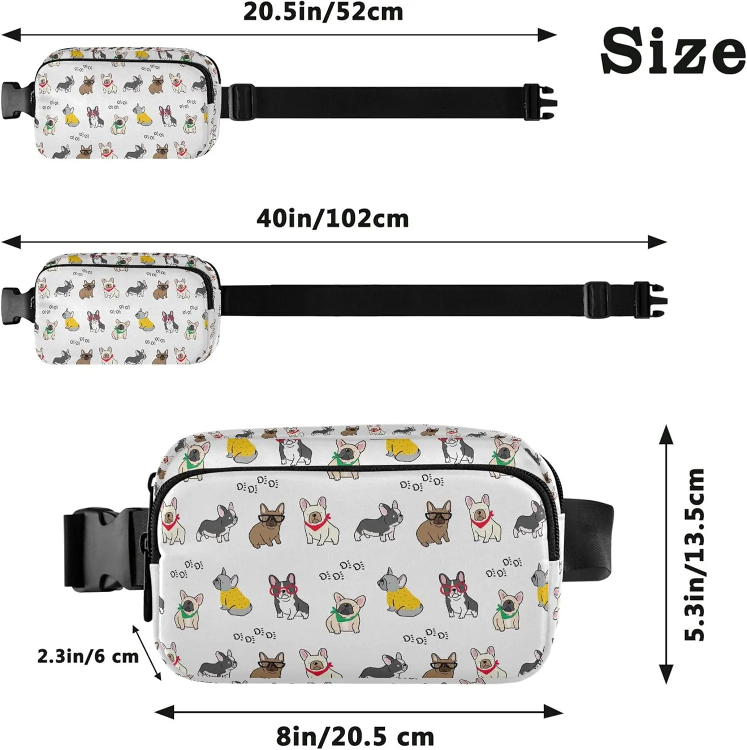Cute French Bulldog Cartoon Fanny Pack for Women Belt Bag Hip Pouch Waterproof Festival Travel Waist Pouch