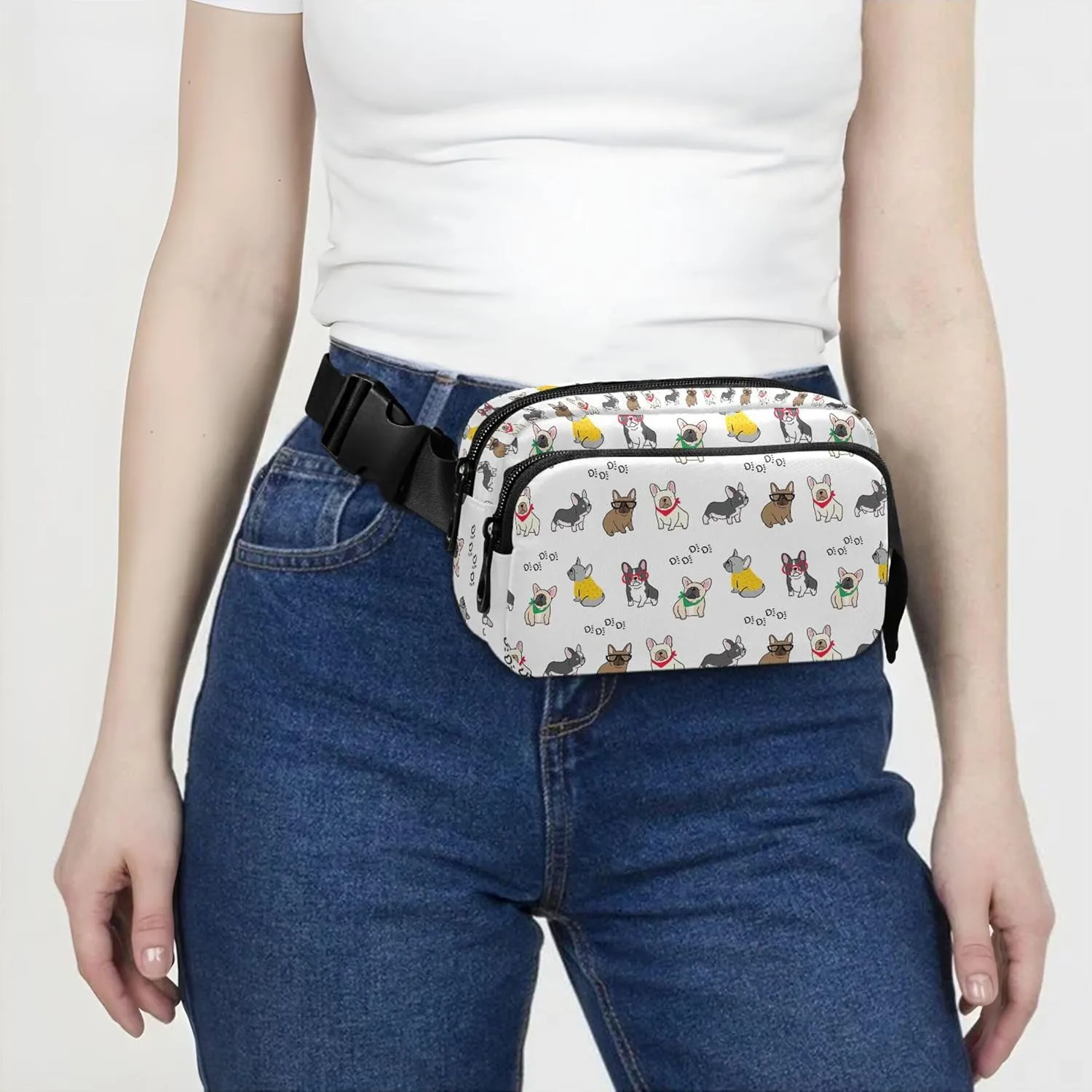 Cute French Bulldog Cartoon Fanny Pack for Women Belt Bag Hip Pouch Waterproof Festival Travel Waist Pouch
