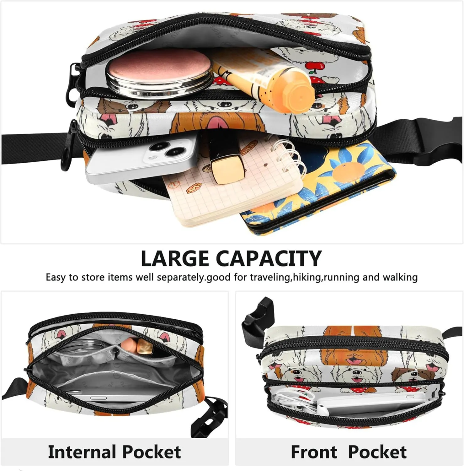Cute Pug Dog Funny Women Fanny Packs Colorful Hip Bag Belt Purse Waterproof Waist Pouch for Women