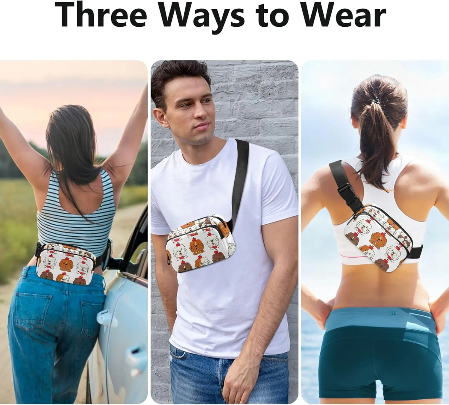 Cute Pug Dog Funny Women Fanny Packs Colorful Hip Bag Belt Purse Waterproof Waist Pouch for Women