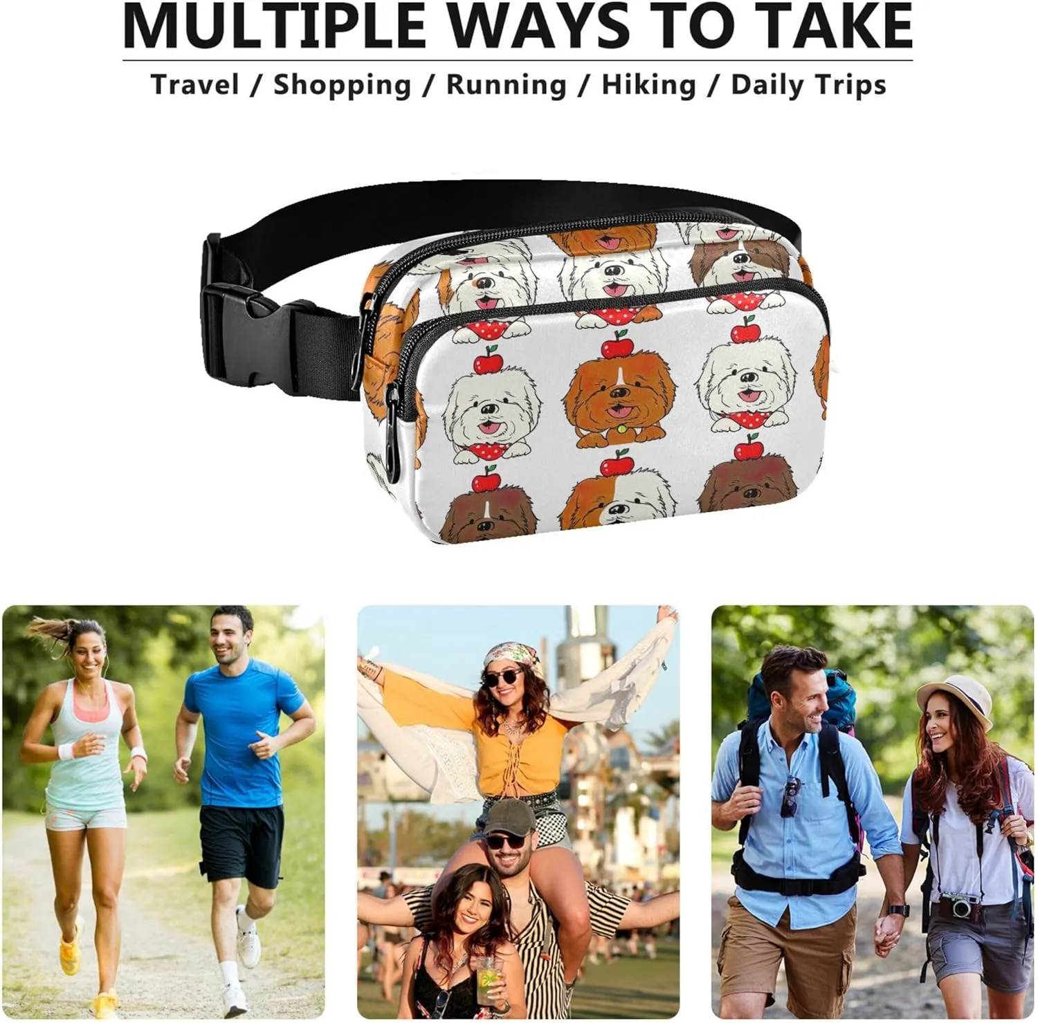 Cute Pug Dog Funny Women Fanny Packs Colorful Hip Bag Belt Purse Waterproof Waist Pouch for Women