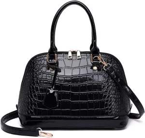 Downupdown Classic Dome Satchel Bag for Women Top Handle Handbags Crocodile Pattern Faux Leather Purse Crossbody Shoulder Bag