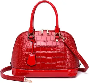 Downupdown Classic Dome Satchel Bag for Women Top Handle Handbags Crocodile Pattern Faux Leather Purse Crossbody Shoulder Bag
