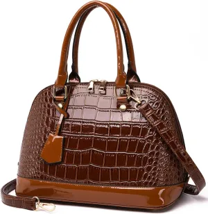 Downupdown Classic Dome Satchel Bag for Women Top Handle Handbags Crocodile Pattern Faux Leather Purse Crossbody Shoulder Bag