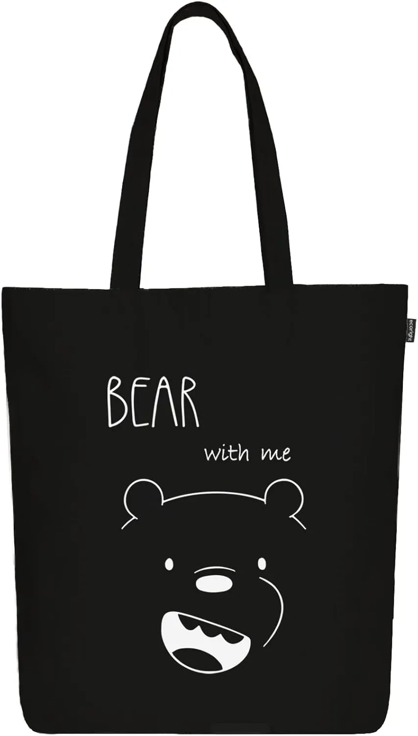 Ecoright Tote Bag for Women with Zipper, Small Tote Bag, Canvas Bag, Reusable Cotton Bag for Beach, Grocery, School & Work
