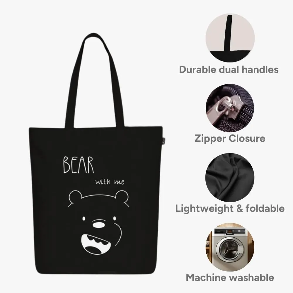 Ecoright Tote Bag for Women with Zipper, Small Tote Bag, Canvas Bag, Reusable Cotton Bag for Beach, Grocery, School & Work