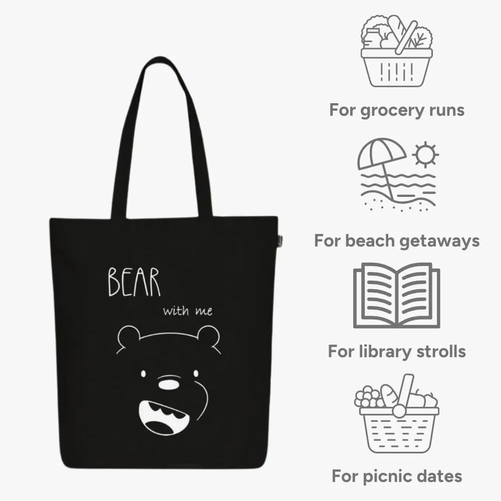 Ecoright Tote Bag for Women with Zipper, Small Tote Bag, Canvas Bag, Reusable Cotton Bag for Beach, Grocery, School & Work