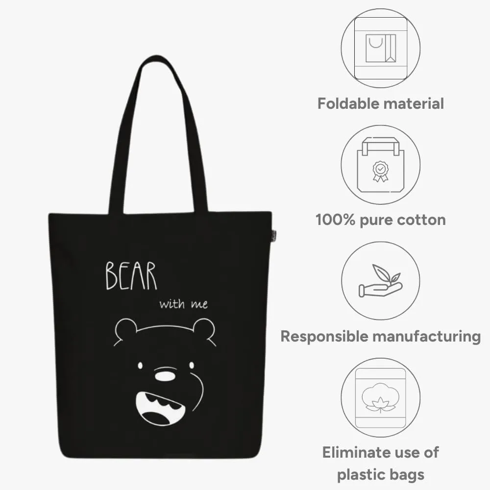 Ecoright Tote Bag for Women with Zipper, Small Tote Bag, Canvas Bag, Reusable Cotton Bag for Beach, Grocery, School & Work