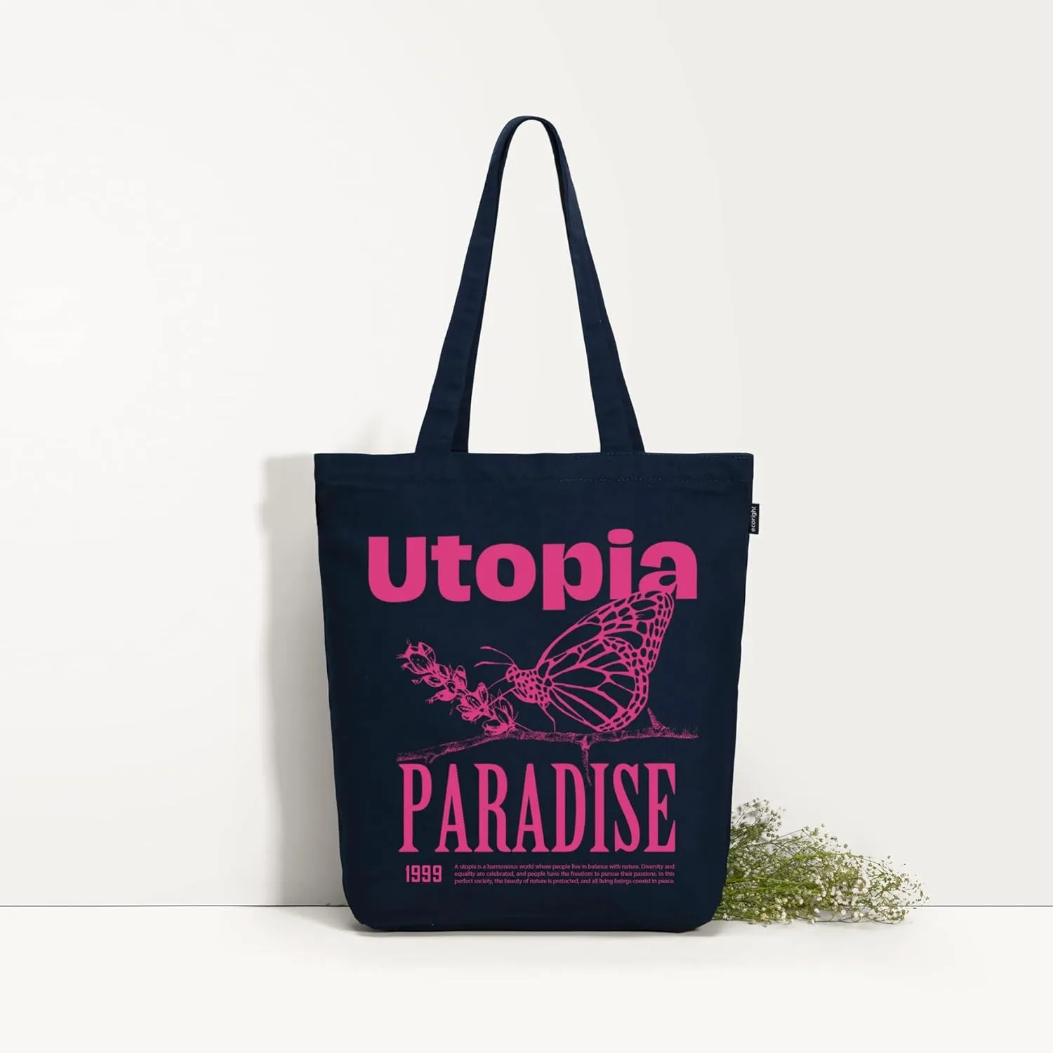 Ecoright Tote Bag for Women with Zipper, Small Tote Bag, Canvas Bag, Reusable Cotton Bag for Beach, Grocery, School & Work