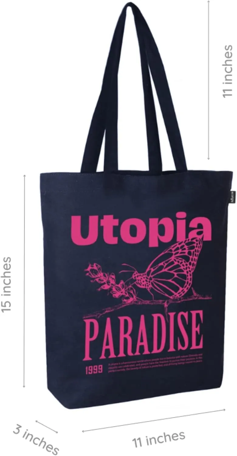 Ecoright Tote Bag for Women with Zipper, Small Tote Bag, Canvas Bag, Reusable Cotton Bag for Beach, Grocery, School & Work