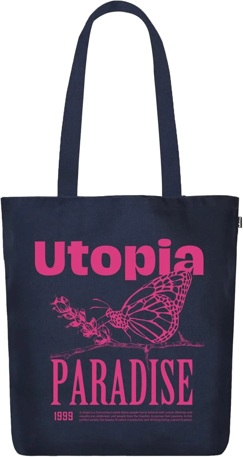 Ecoright Tote Bag for Women with Zipper, Small Tote Bag, Canvas Bag, Reusable Cotton Bag for Beach, Grocery, School & Work