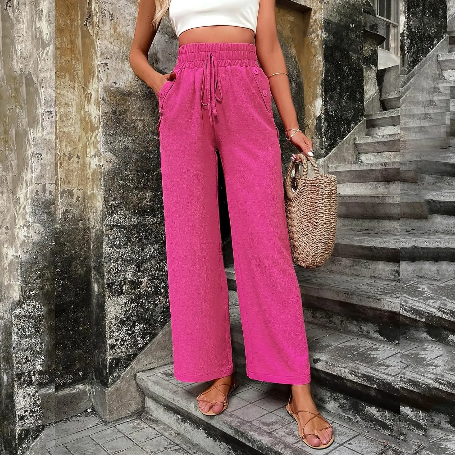 Elastic High Waisted Loose Pants Woman Relaxed Fit Baggy Clothes Black Demin Pants High Women Cargo Pants with