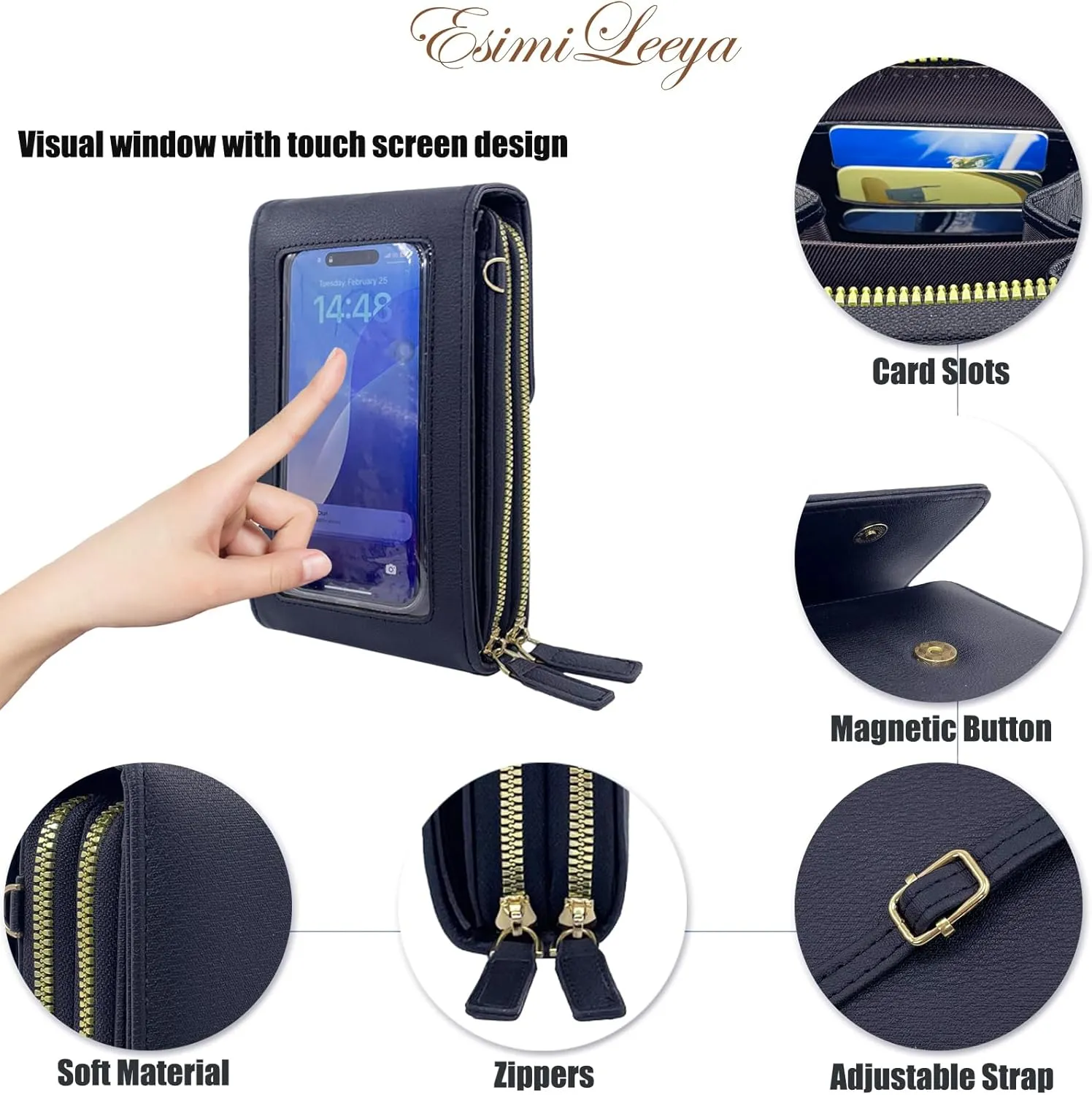 Esimileeya Small Compact Cell Phone Crossbody Bags for Women Trendy Purses Touchscreen Shoulder Bag with Credit Card Slots