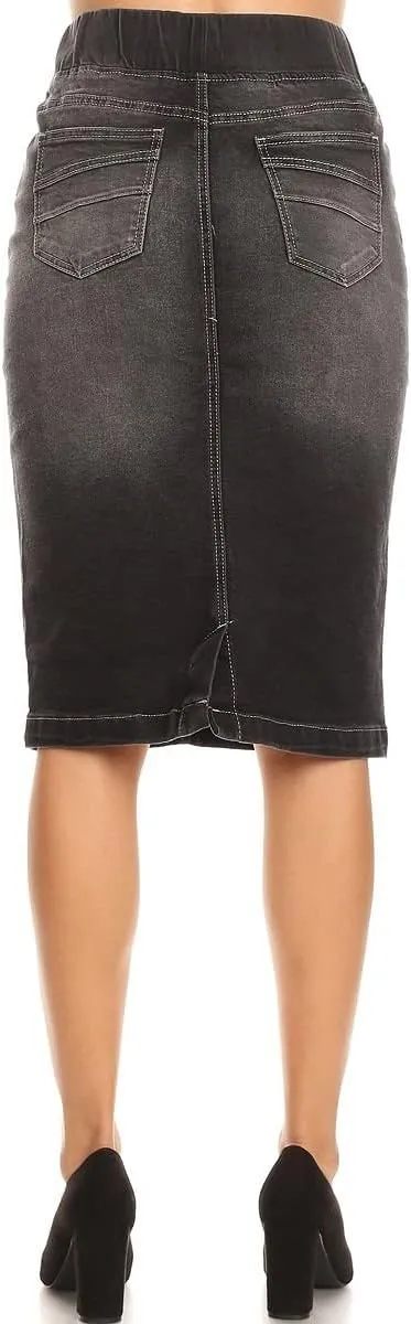 Fashion2Love Women's Juniors/Plus High Waisted Pull-On Stretch Denim Mid Length Skirt (77104)